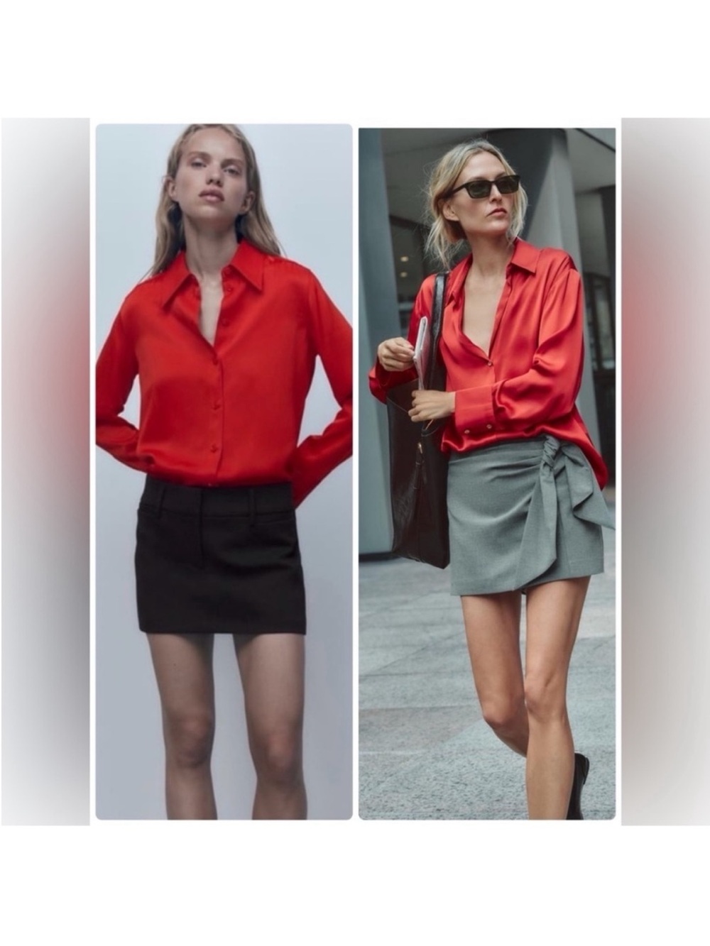 Zara Red Satin Button-Down Blouse